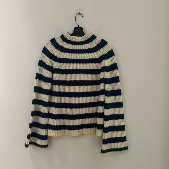Anthropologie Navy and Cream Striped Turtleneck Sweater - Picture 4 of 14